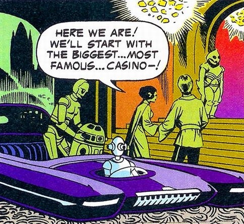 An animated image of Star Wars characters arriving at a casino