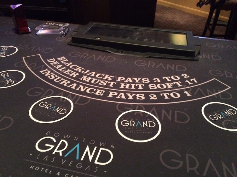 A blackjack table on the casino floor at Downtown Grand