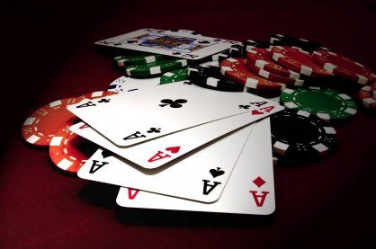 Standard playing cards and casino chips