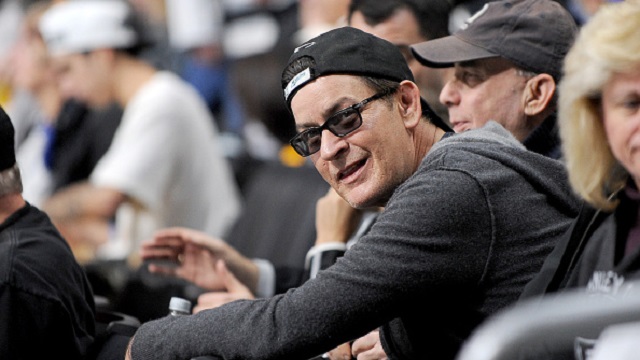 Charlie Sheen pictured at a basketball game in Hollywood