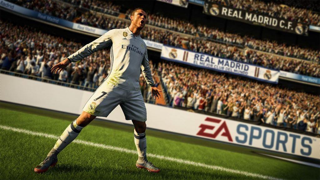 In-game shot of Cristiano Ronaldo celebrating a goal on FIFA 18