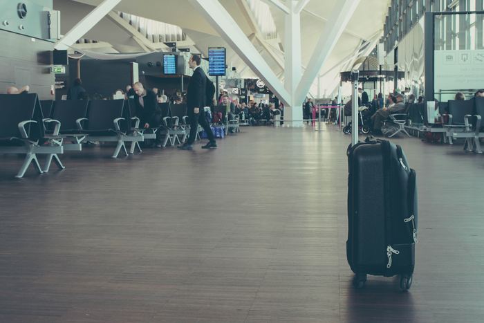 Inside an airport departure lounge