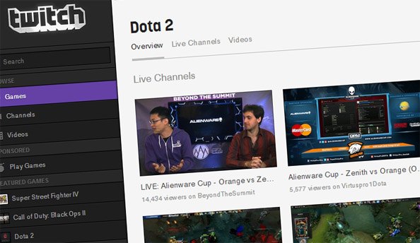 A Dota 2 live stream on Twitch