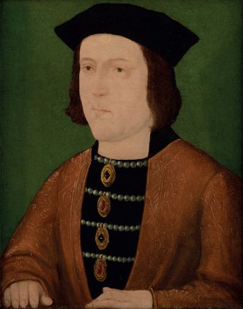 A painting of King Edward IV on a green background