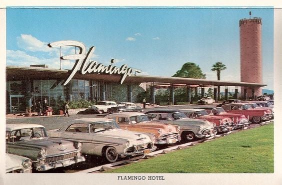 An image of the first casino to be built in Las Vegas, The Pink Flamingo