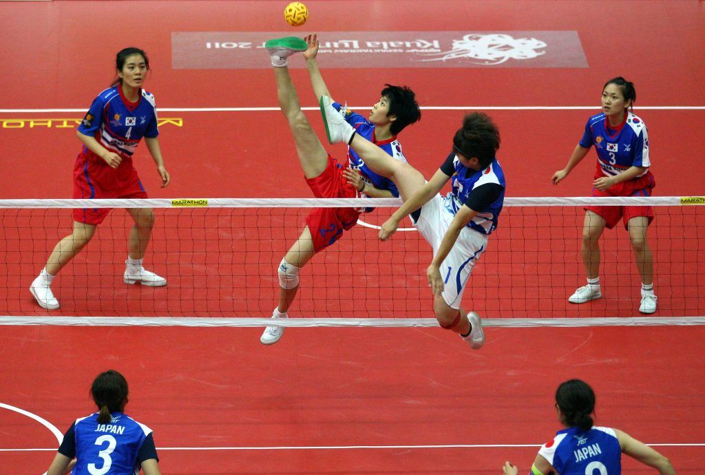 Players showing great flexibility during the game