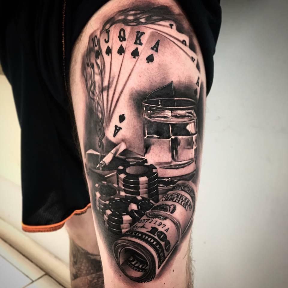 Swipe> casino inspired tattoo to tie in the bottom of the arm on  @forgatch7 fun piece www.natedogsart.co…