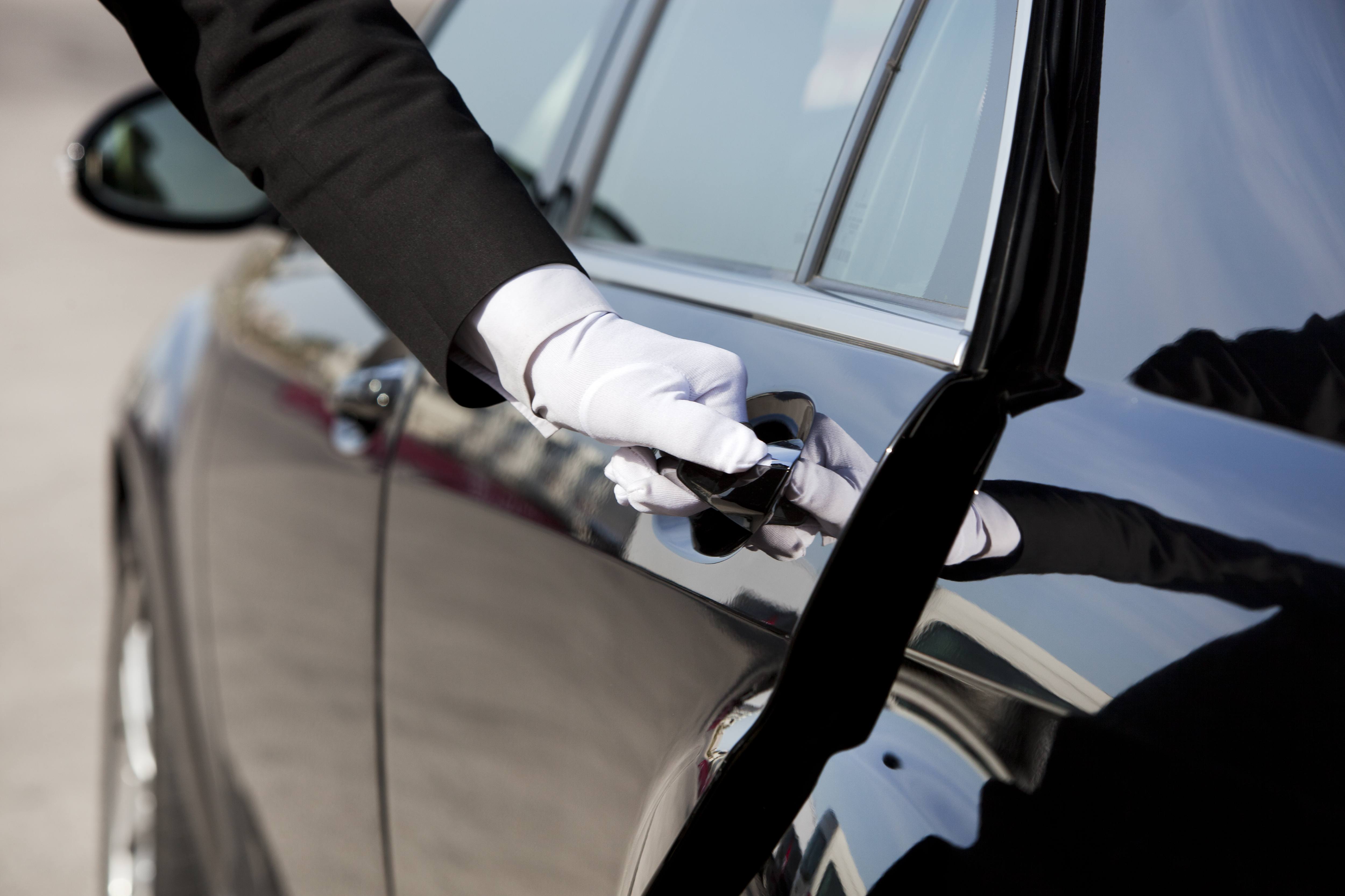 Chauffeur opening car door.