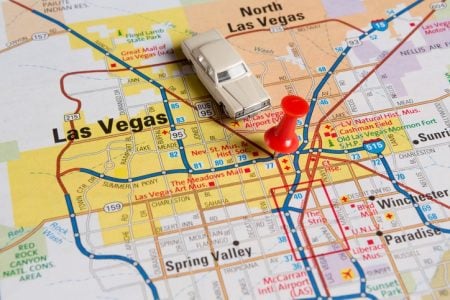 Las vegas map with a pin and toy car