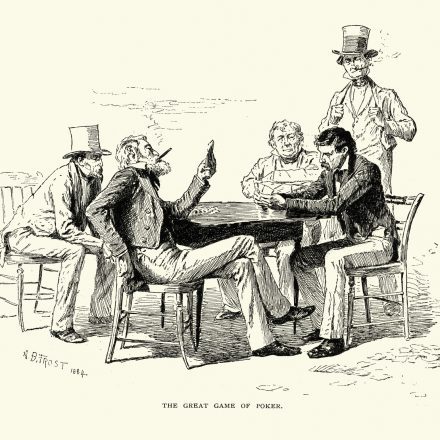 Men playing a game of poker, 19th Century