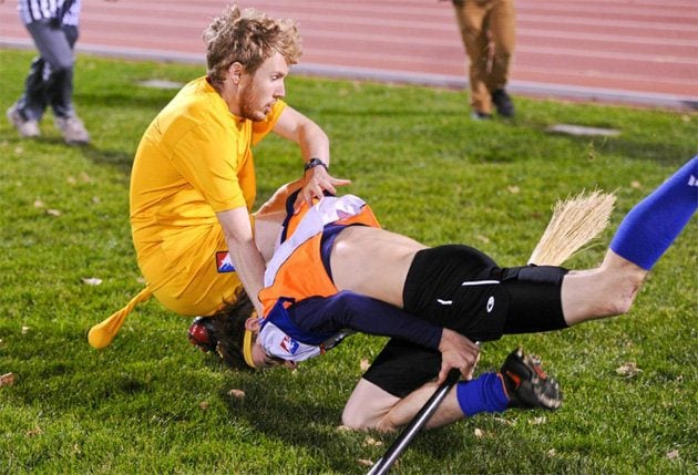 Players fighting for the golden snitch in a game of quidditch