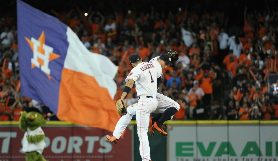 Players from the Houston Astros celebrating during the game