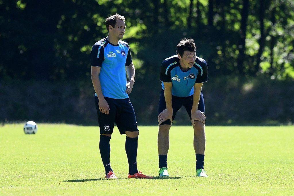 Two players from Karlsruher SC training