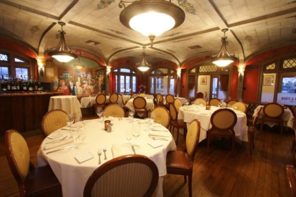 The main dining room of the Knife and Fork Inn