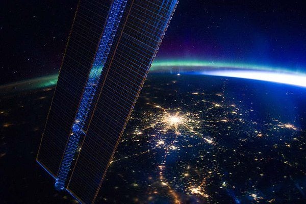 Vegas lights shining on earth from space