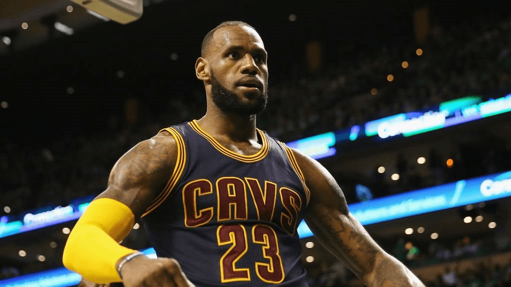 An image of LeBron James, celebrating during a game