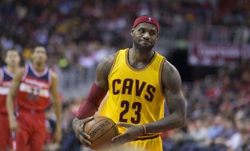 Lebron James playing basketball.