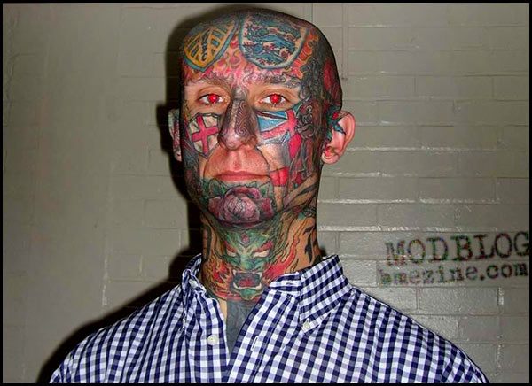 super England and Leeds football fan's face tattoos