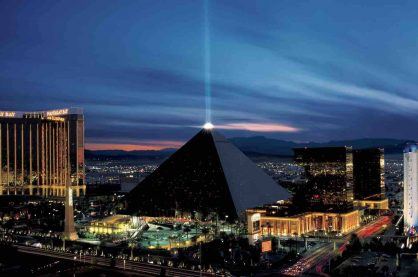 The Luxor hotel and casino resort at night