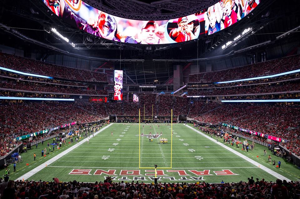 The Mercedes Benz Stadium, home of the NFL team Atlanta Falcons