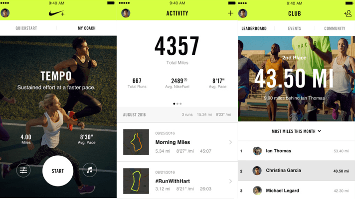 An image from the Nike app, where you can store data from workouts