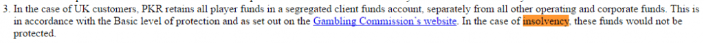 quote from PKR about player funds