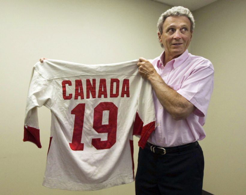 Paul Henderson holding his Summit Series Jersey from 1972