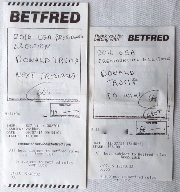 A bet slip on the Presidential election