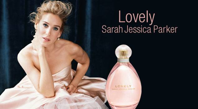 A photo of Sarah Jessica Parker promoting her 'Lovely' fragrance