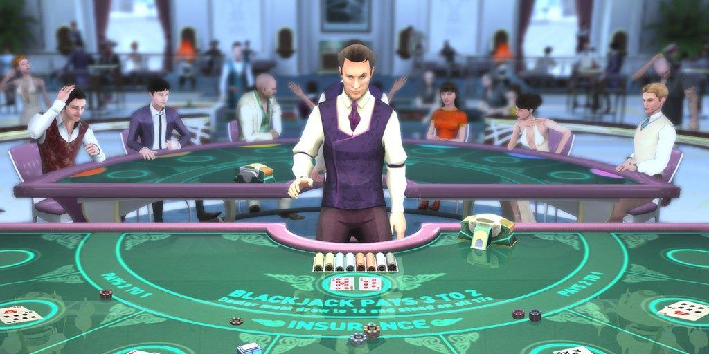 A virtual reality casino table with a dealer