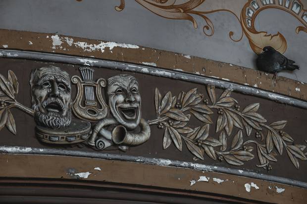 A wall detail from inside the abandoned Romanian casino