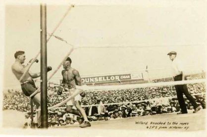 Willard Knocked to the ropes by Jack Dempsey
