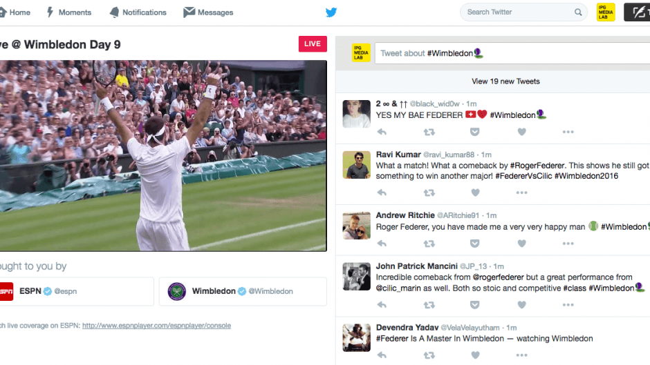A live stream of Wimbledon on Twitter