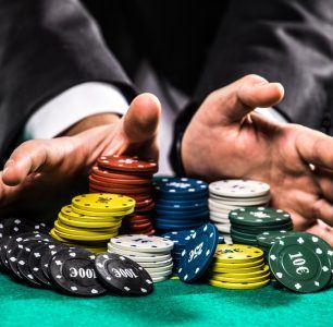 Man going all in at a poker game