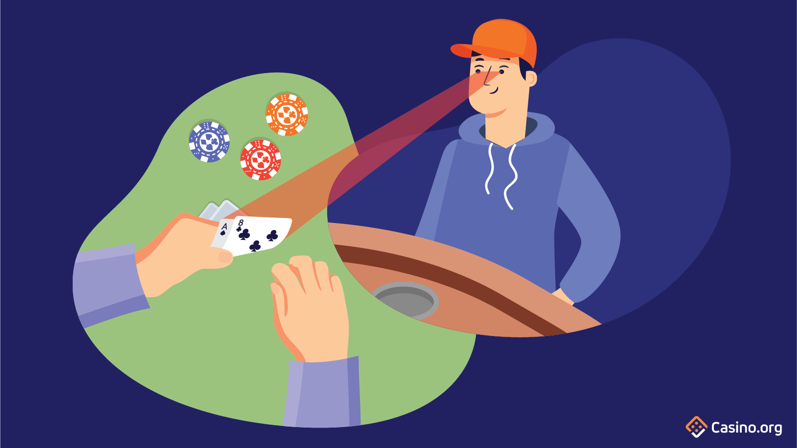 Person trying to look at someone else's cards in poker - a form of angle shooting.