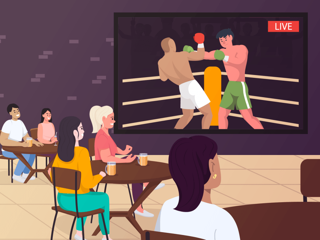 People watching live boxing on TV