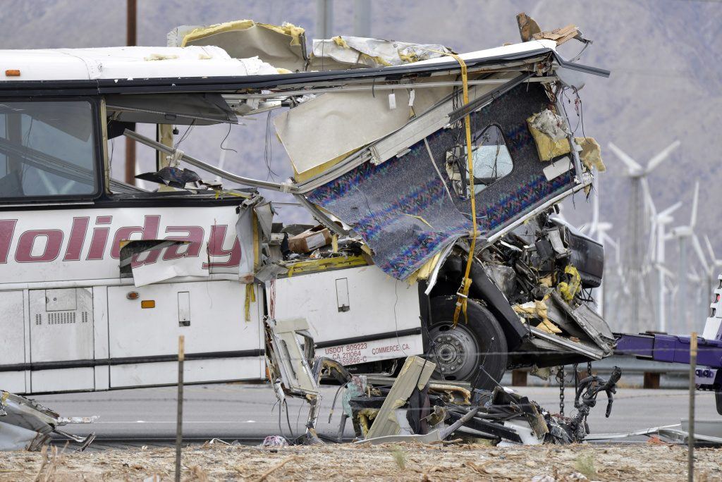burnt out casino bus after crash