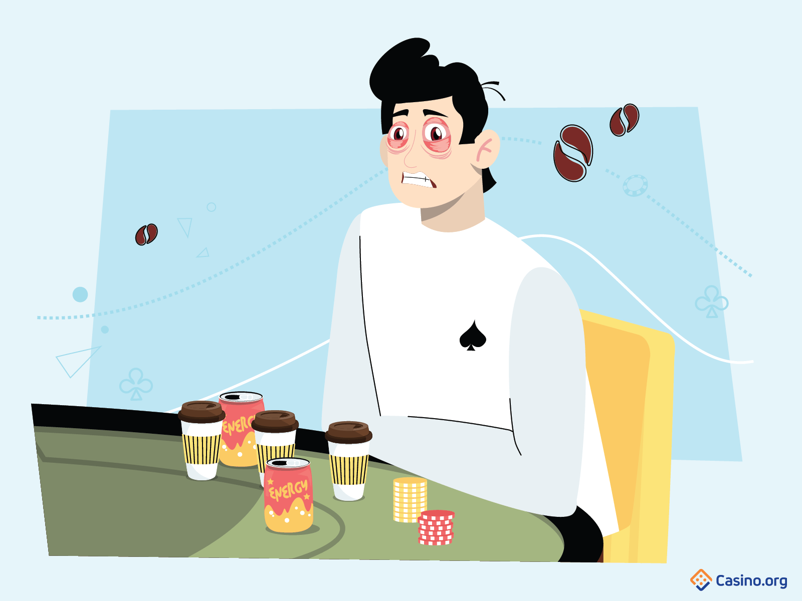 Poker player feeling unwell after too much caffeine