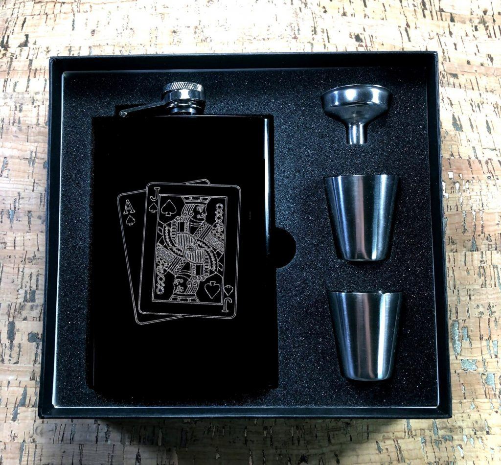 blackjack themed hip flask