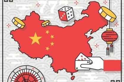 Image showing map of China with gambling illustrations surrounding it
