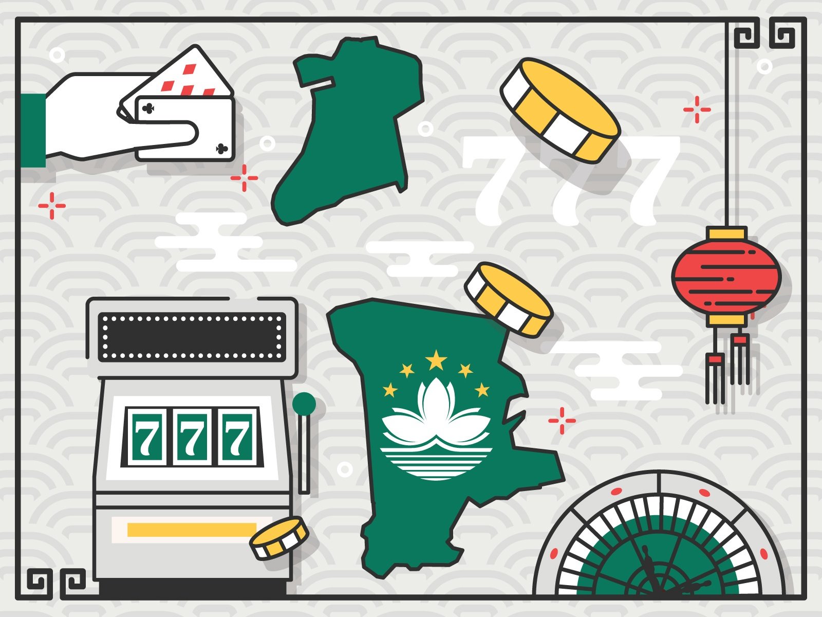 Image showing map of Macau with gambling illustrations surrounding it