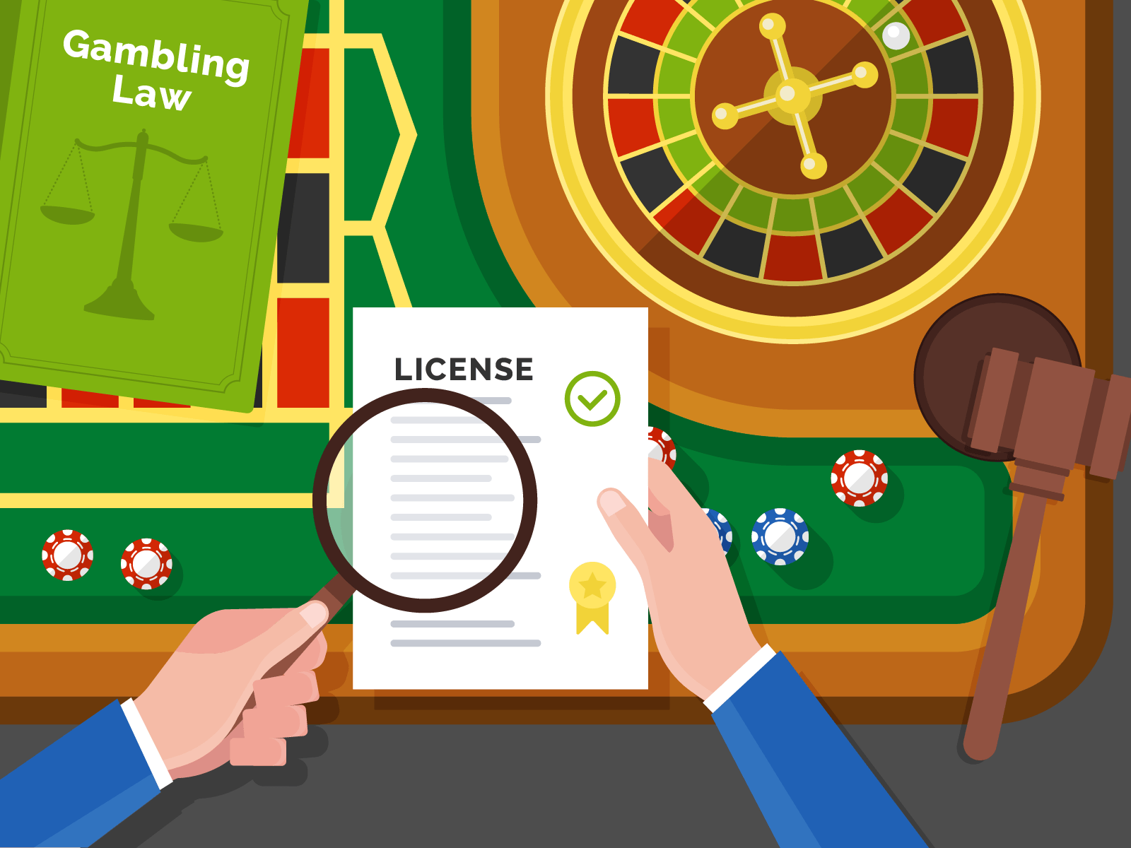 gambling license and roulette wheel