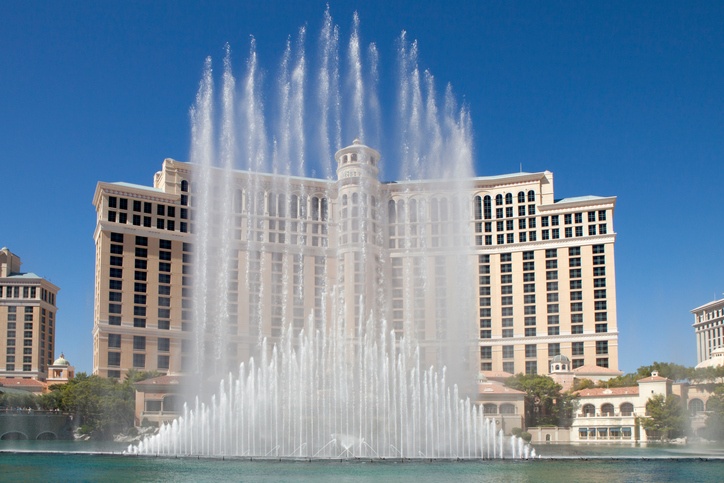 giant fountains outside Bellagio casino in Las Vegas
