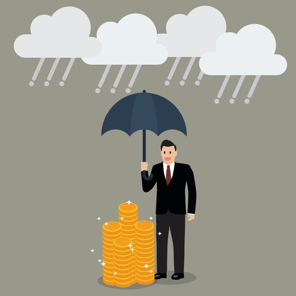 illustration of guy standing in rain with cash
