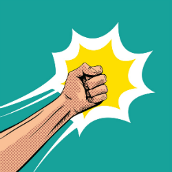cartoon fist on blue background