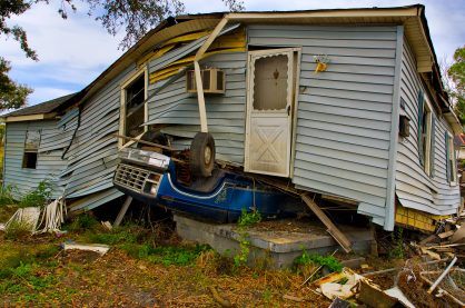Destroyed house from natural disaster