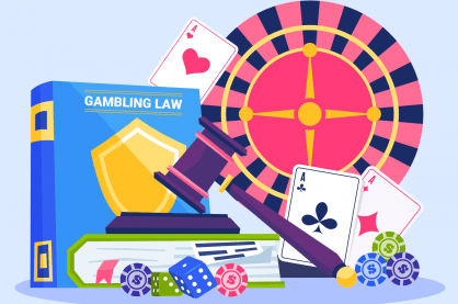 Gambling law books with roulette wheel