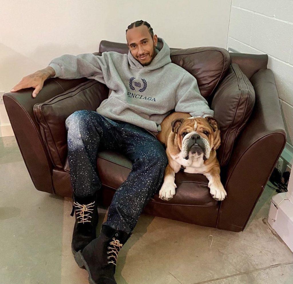 Lewis Hamilton and his dog