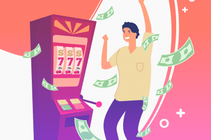 Person winning on a slot machine
