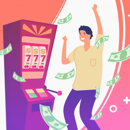 Person winning on a slot machine